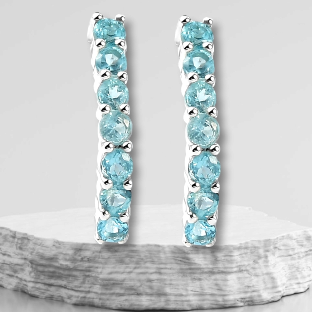 NWT RARE MADAGASCAR PARAIBA APATITE J-HOOP EARRINGS IN STERLING SILVER